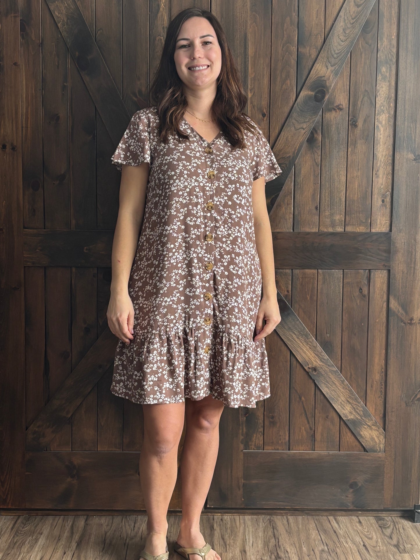 Rustic Charm Floral Button-Down Dress